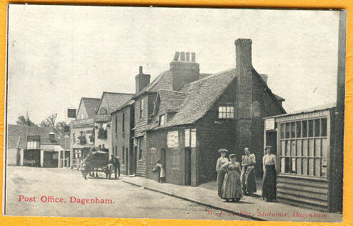 In the background is the Bull, Bull Street;  now in Rainham Road South and the Post Office