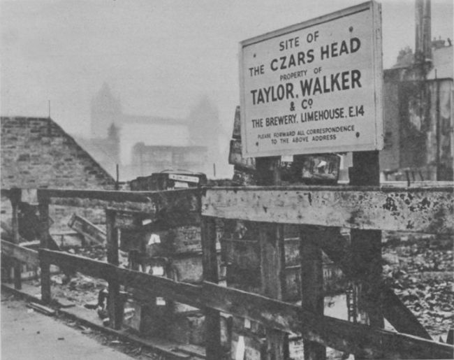 The site of the Czars Head, Great Tower Street in 1948. Property of Taylor Walker & Co, The Brewery, Limehouse E14.